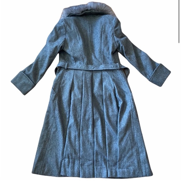 Vintage Coat Winter Faux Fur Collar Wool Grey Trench - Picture 2 of 3